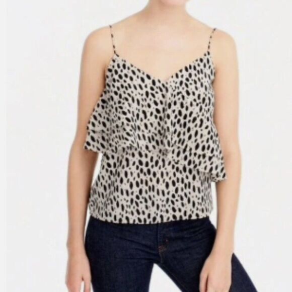 J. Crew Silk Animal Print Leopard Cami Tank Top Blouse Womens 6 Black Cream - Picture 1 of 8